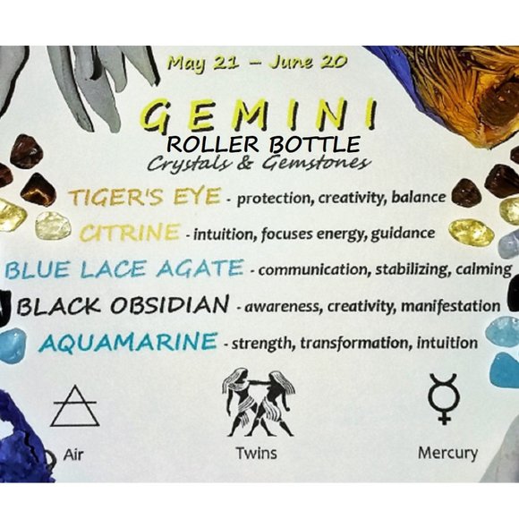 ♊ GEMINI Zodiac Gift Set ♊ Roller Bottle + Pocket Crystals + Loose Incense Blend - Picture 4 of 6
